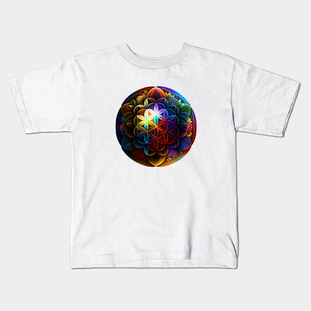 AI Flower of Life Kids T-Shirt by Super Sacred Miracle Shirts